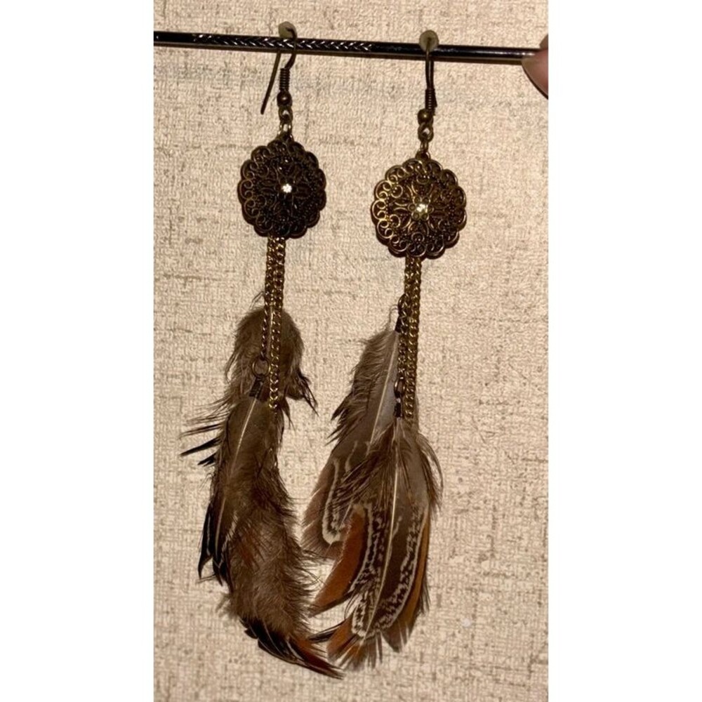 Brownish Vintage Bohemian Feather Dangle Earrings